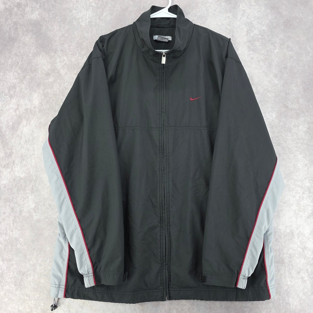 Vintage Nike 72 Windbreaker Jacket Mens XL Black Grey Red Full Zip Swoosh Track